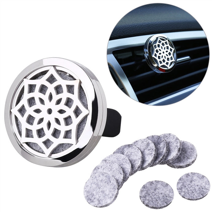 Stainless Steel Sunflower Shaped Car Diffuser Clip w/10 Washable Refill Pads